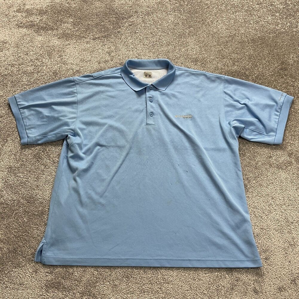 Columbia Omni Shade PFG Polo Shirt Men XL Light Blue Short Sleeve Collar Fishing